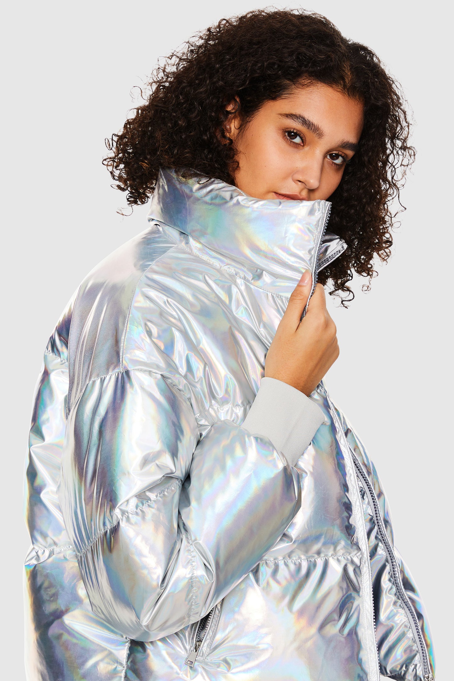 Metallic Shiny Cropped Winter Puffer Jacket