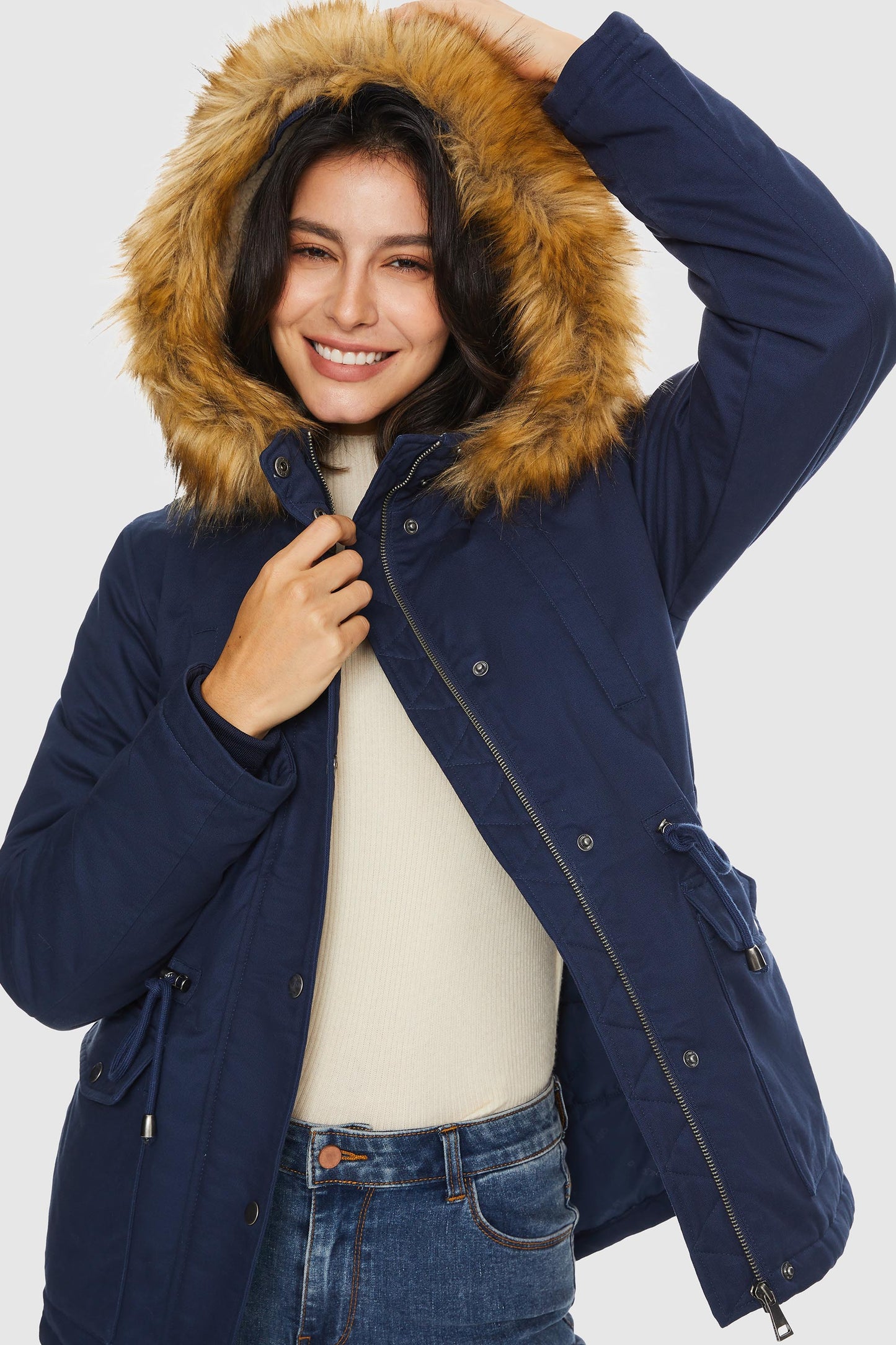 Detachable Faux Fur Winter Parka Jacket