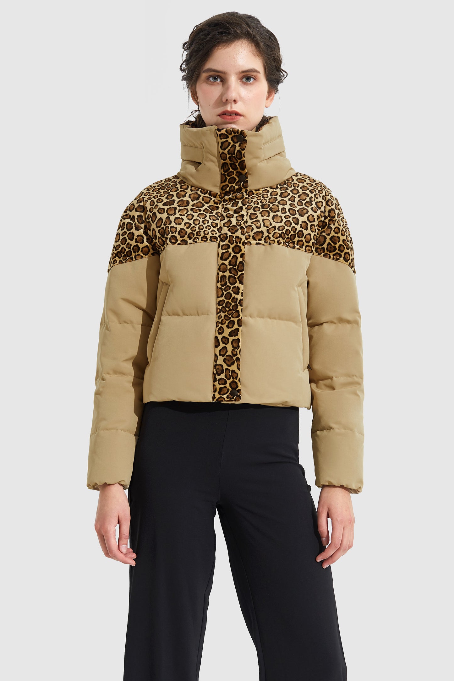 Ultra Short Leopard-Print Down Jacket