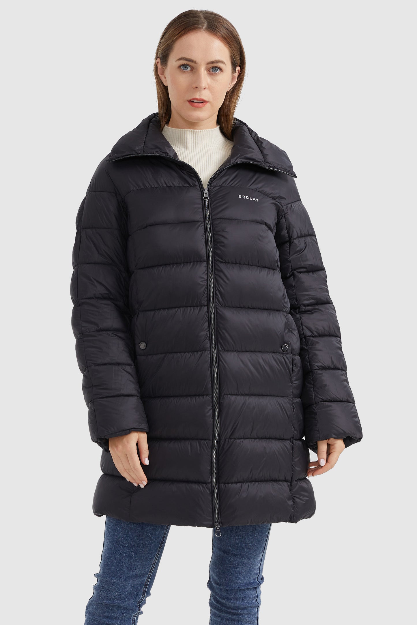 Stand Collar Full-zip Puffer Jacket Casual Coat