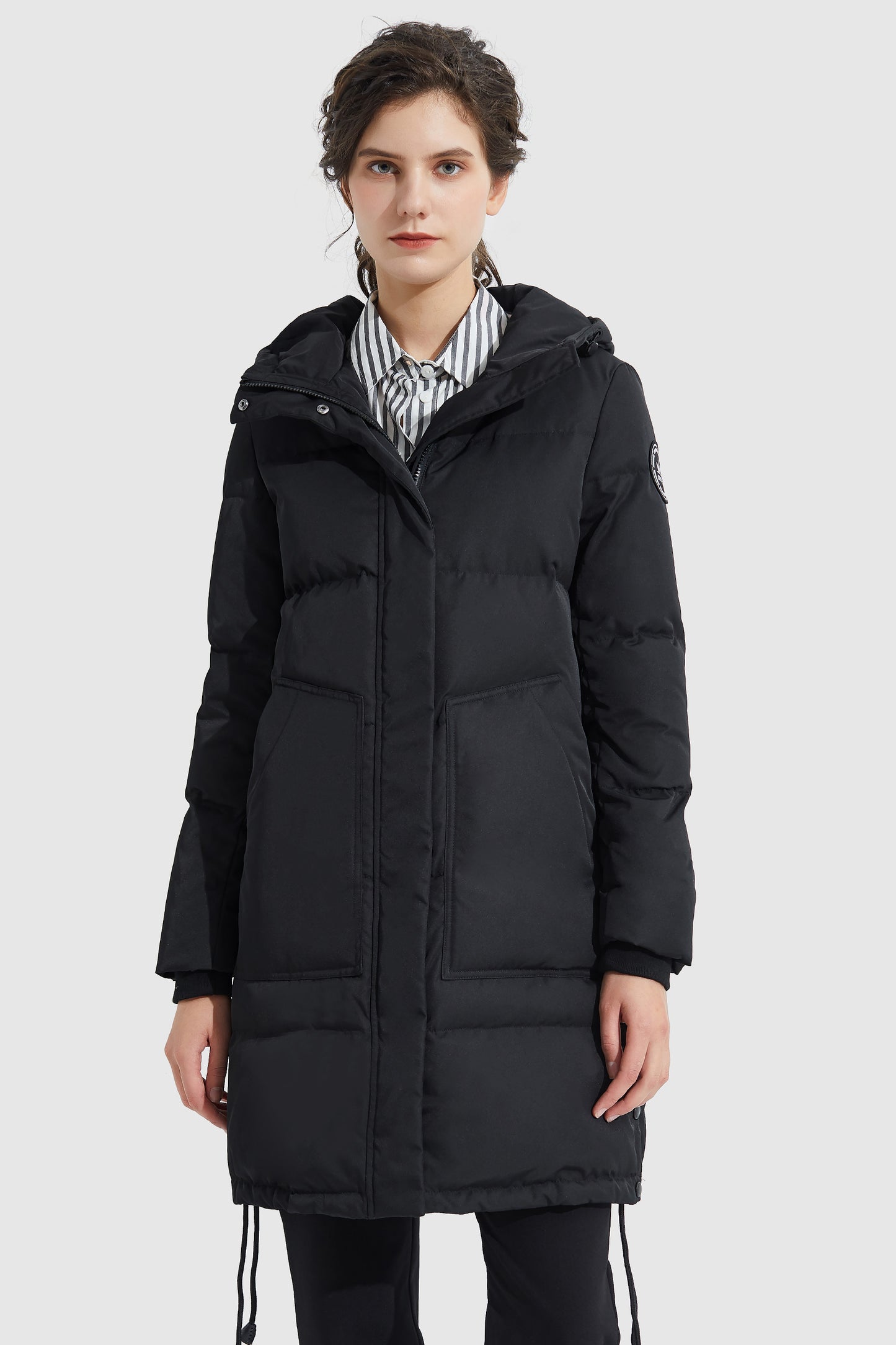 Winter Long Double Snap Hooded Down Jacket