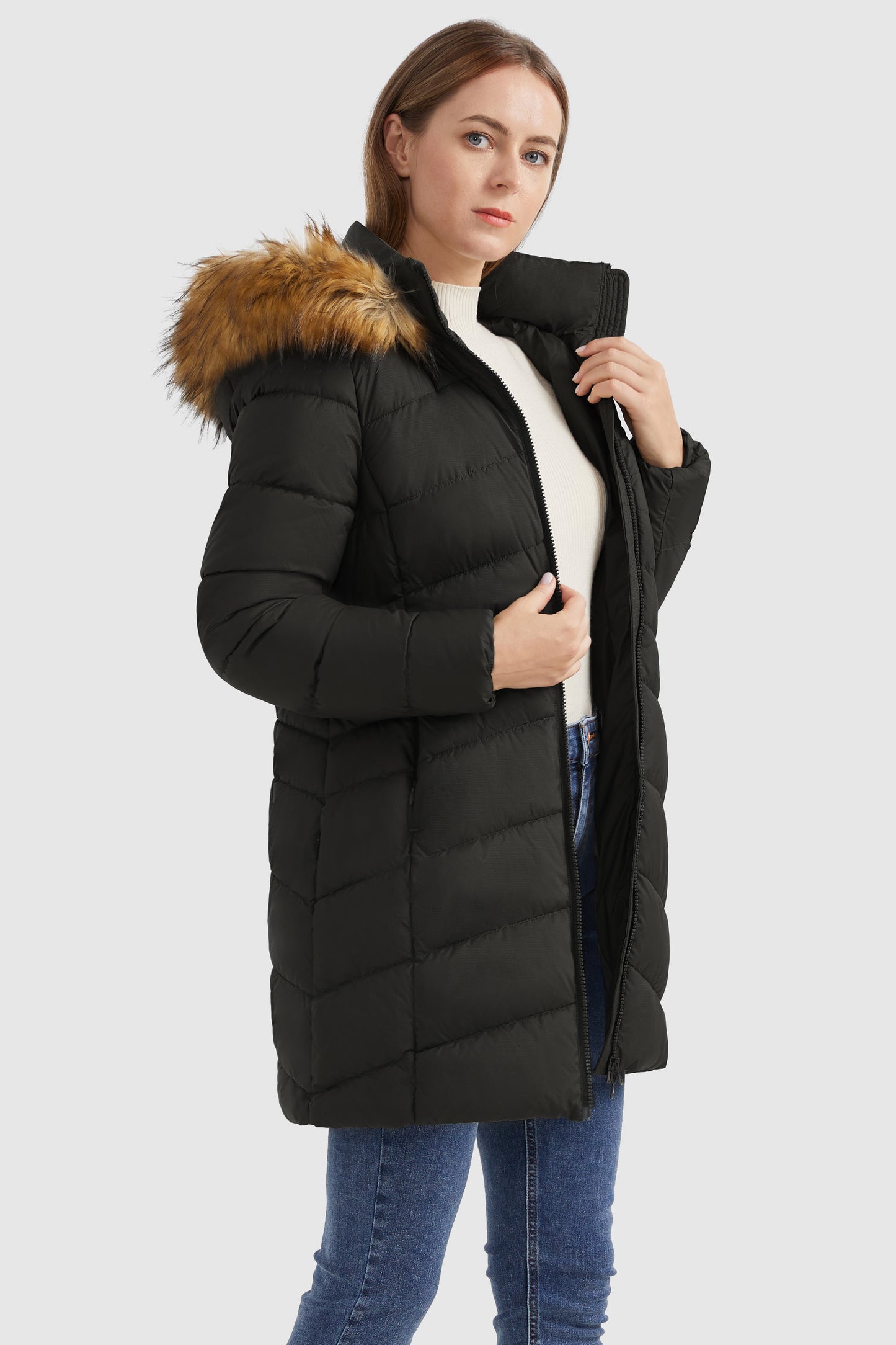 Zip front Quilted Hooded Winter Coat