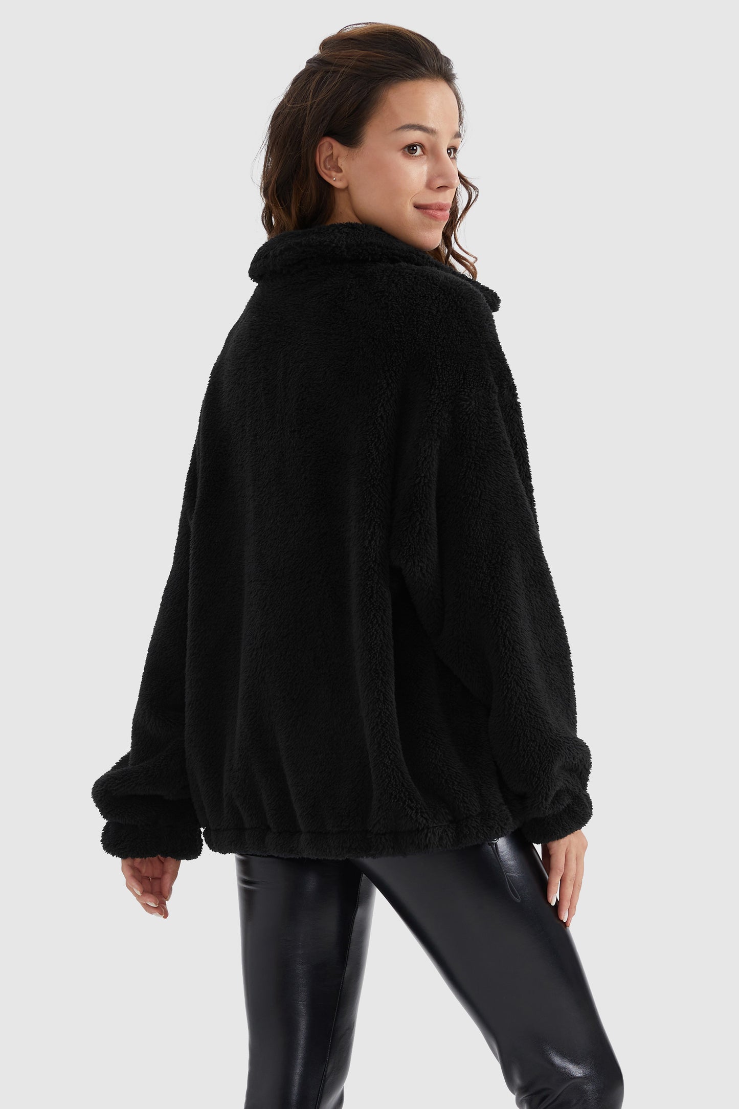 Zip Up Drawstring Hem Cozy fuzzy fleece Sweatshirt