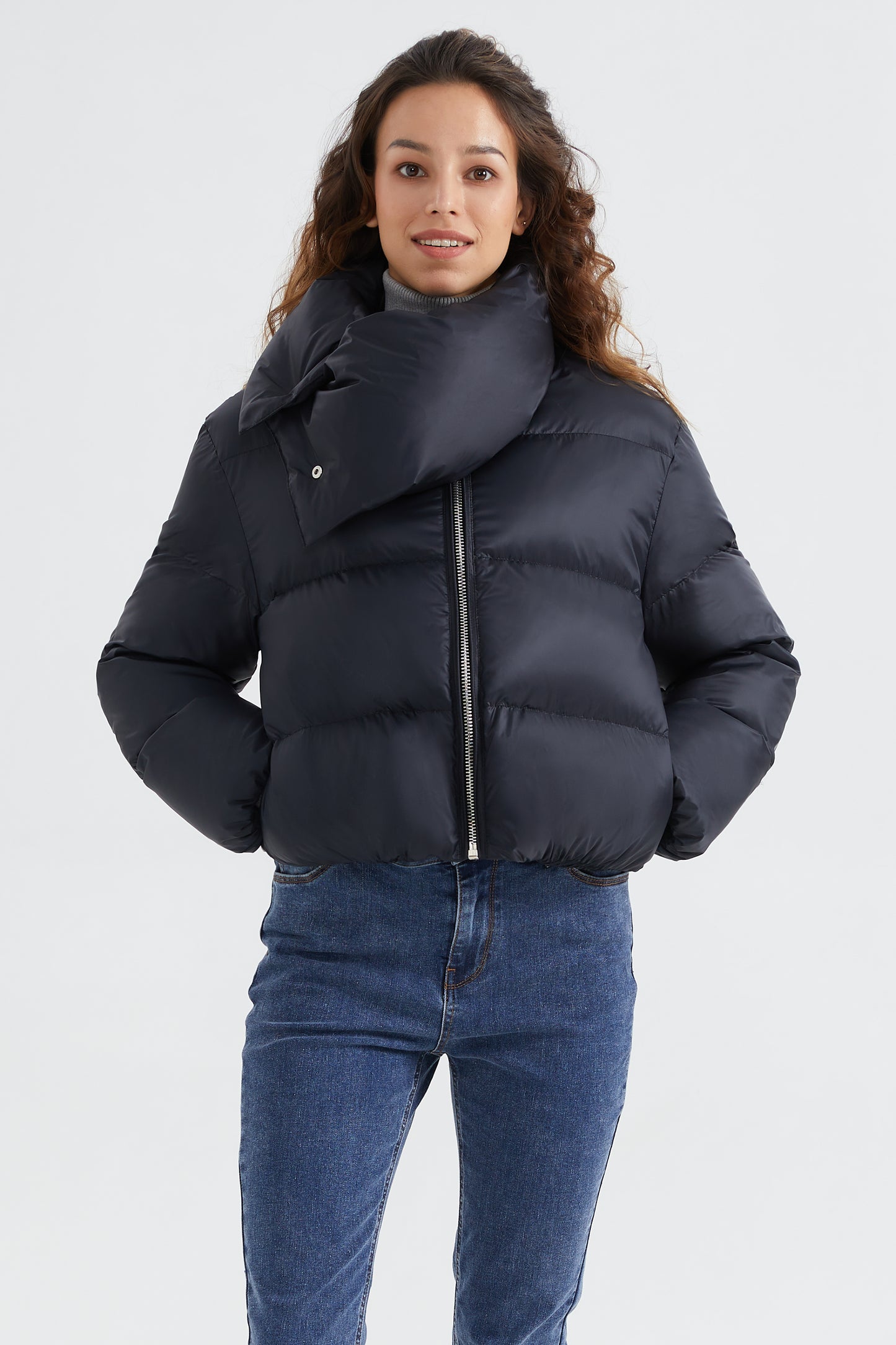 Stylish Puffer Down Coat with Thickened Collar