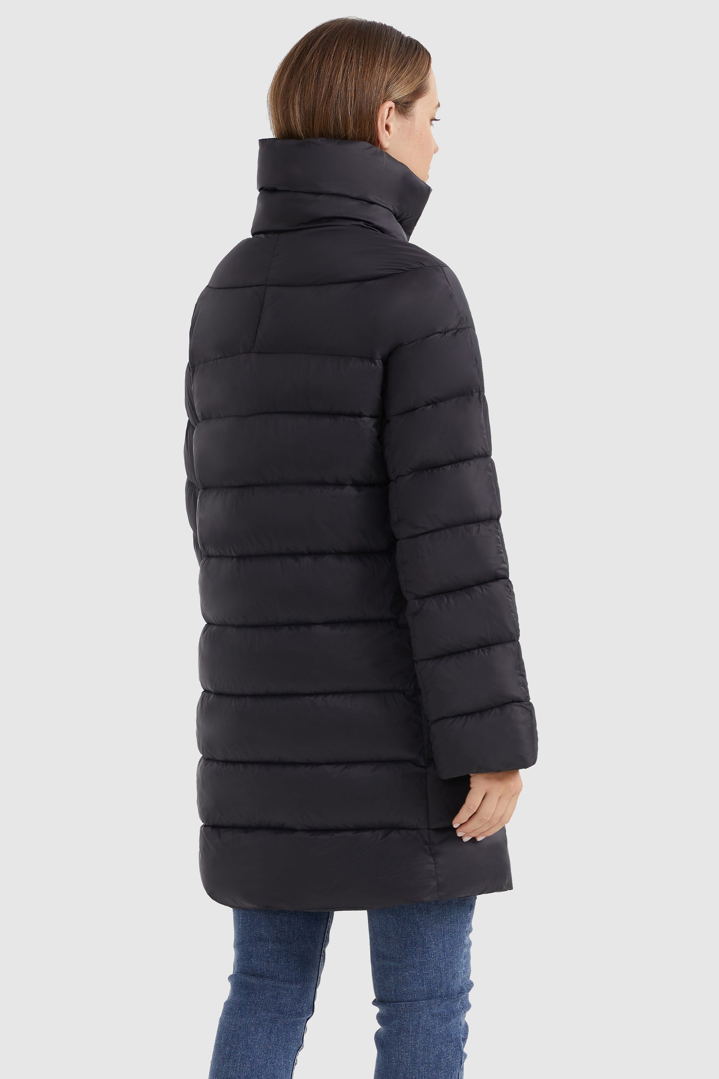 Stand Collar Full-zip Puffer Jacket Casual Coat