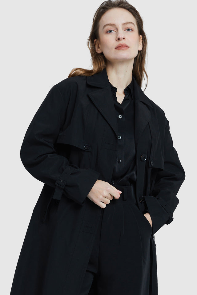 Long Single Breasted Trench Coat with Belt
