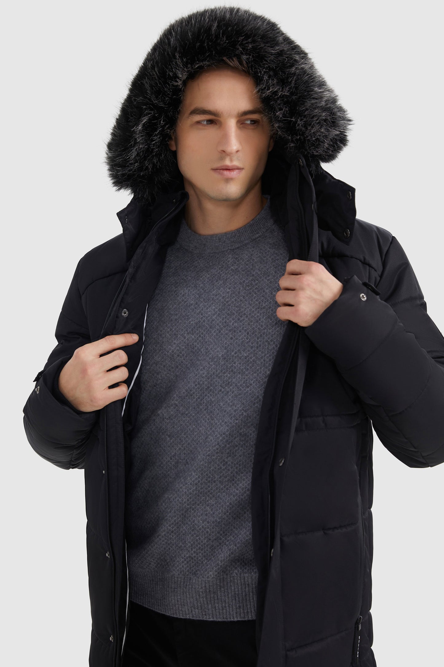 Faux Fur Drawstring Hooded Down Jacket