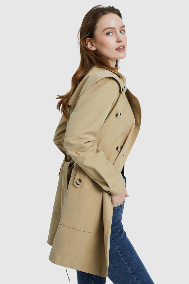 Double Breasted Notched Lapel Trench Coat