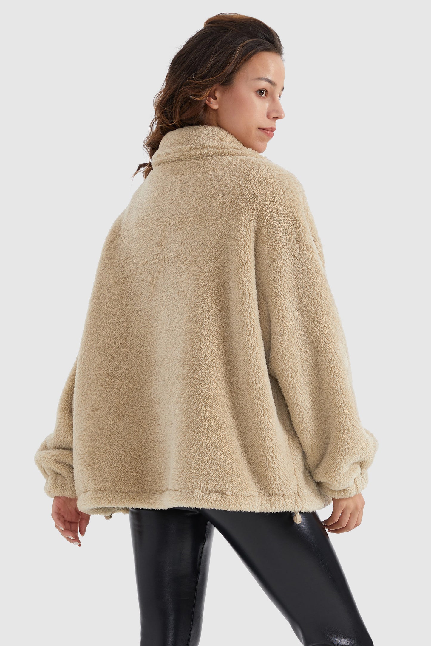 Reißverschluss Kordelzug am Saum Kuscheliges Fuzzy-Fleece-Sweatshirt