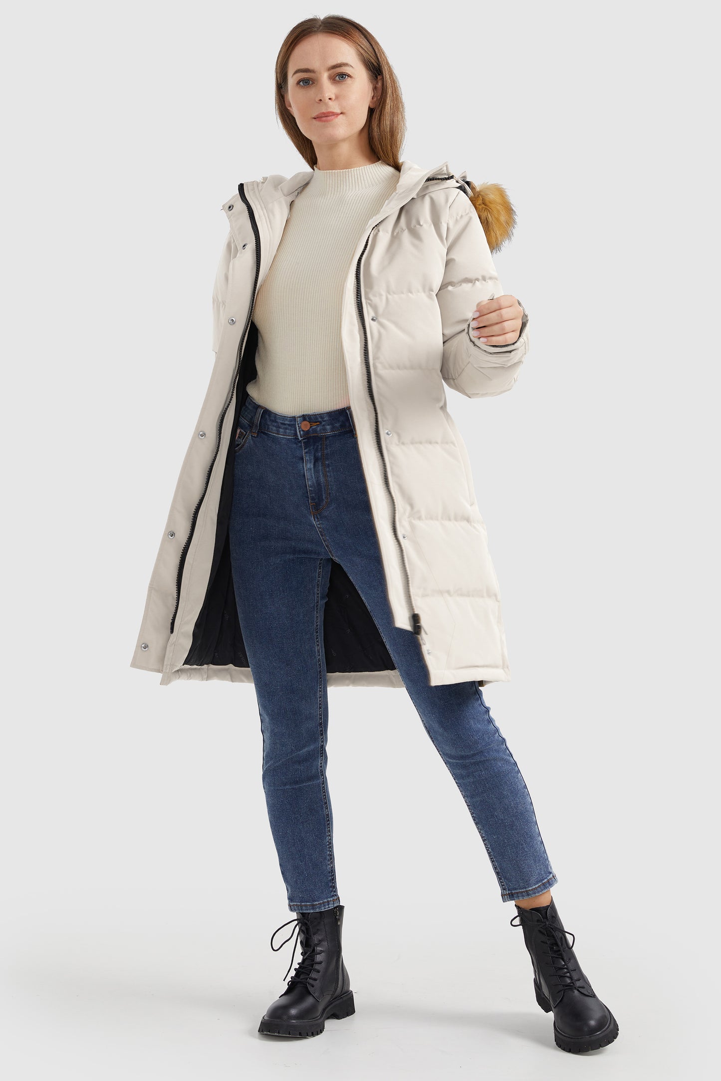 Drawstring Hooded Thickened Puffer Down Coat